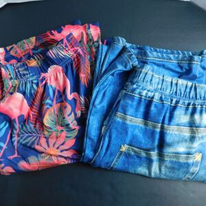 Brief Insanity Lounge Pants XL Lof of 2 Denim Flamingos Pull-On Elastic Comfort